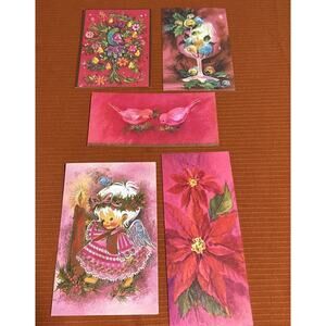 Vintage Lot Of 5 used Christmas Greeting Cards